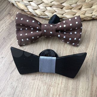 Галстук бабочка деревянная и текстильная