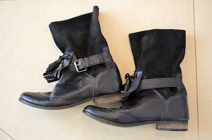 Французские крутые стильные сапоги: кожа+ замша