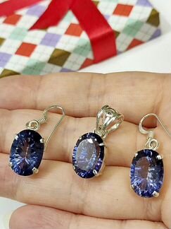 Браслет, серьги и кулон с мистиками- топазами, 925