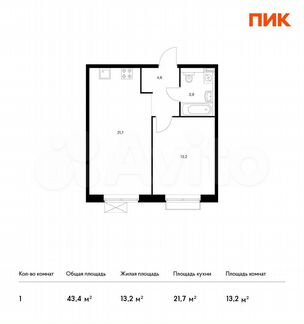 1-к квартира, 43.4 м², 11/17 эт.